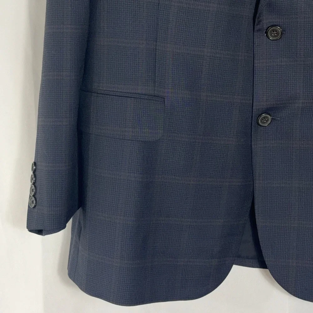 Brooks Brothers Blazer 1818 Madison Windowpane Wool Navy Blue Mens 48R